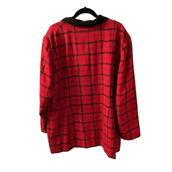 Chaus Jacket Top Women's 24W Plus Black Red Check 100% Polyester Shawl Collar - Picture 2 of 6